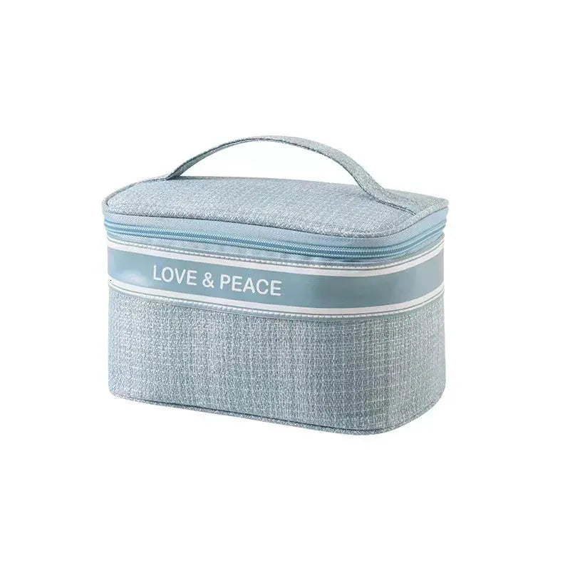 Front view of a multifunction cosmetic organizer with storage box in a neutral color