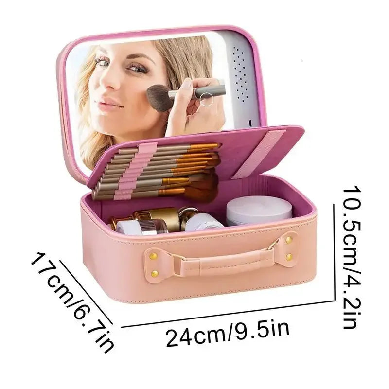 Side profile of waterproof cosmetic case showing dimensions and portability
