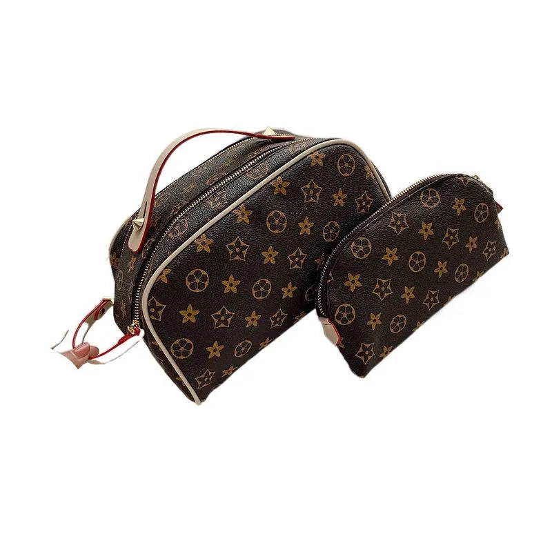 Waterproof cosmetic storage bag with handheld design shown closed