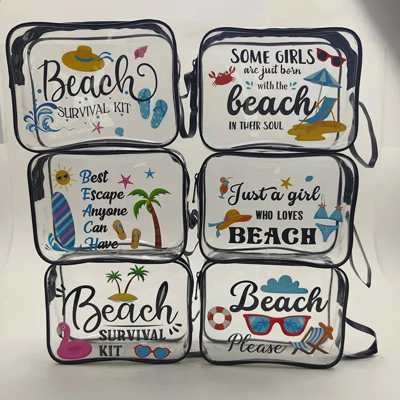 Set of six cosmetic bags arranged to display varying capacities and uses
