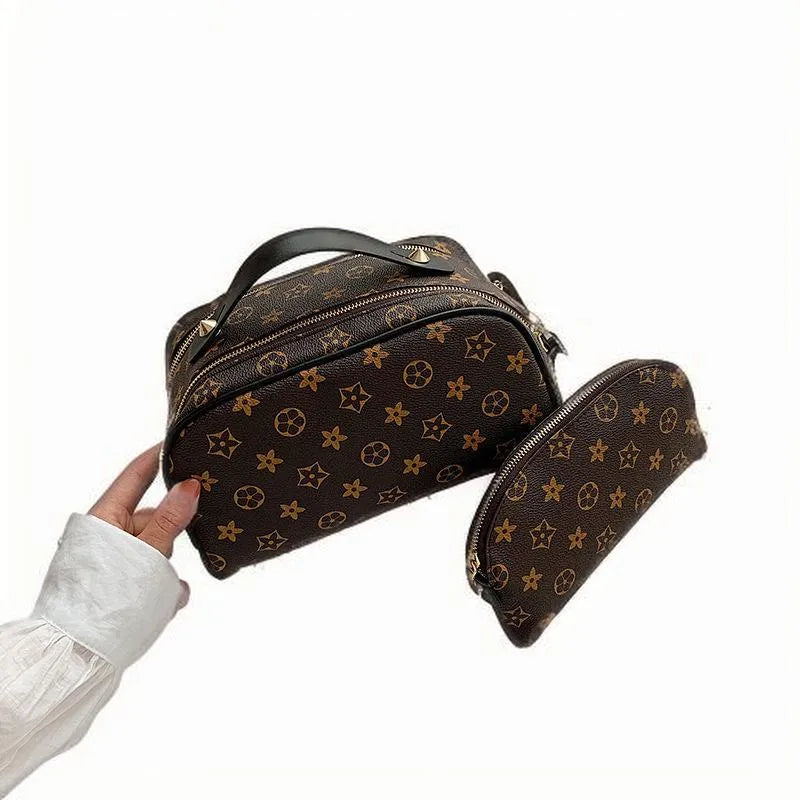 Interior view of cosmetic storage bag with multiple compartments