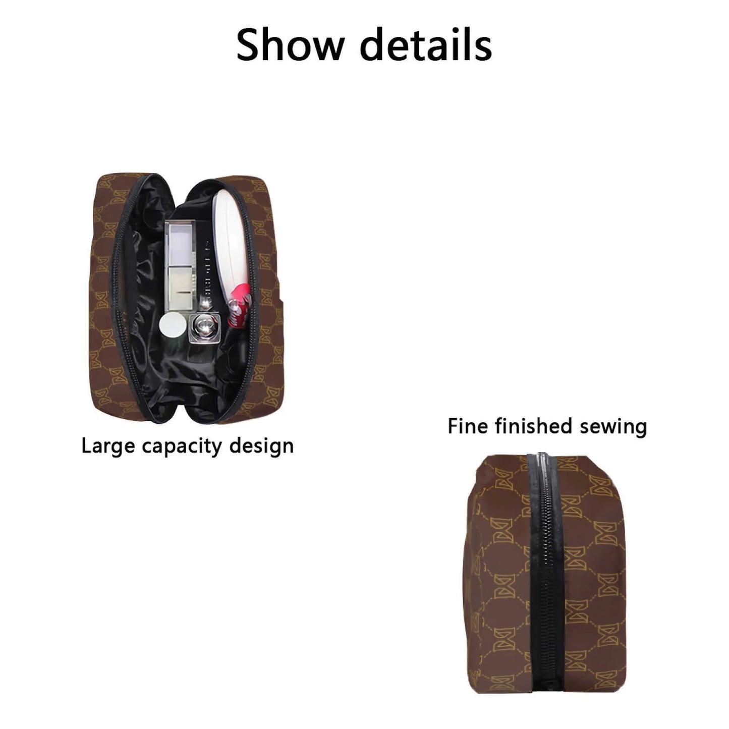 Polyester makeup bag with retro design and zipper closure