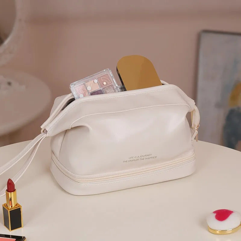 Interior view showing spacious storage compartment of the travel cosmetic bag
