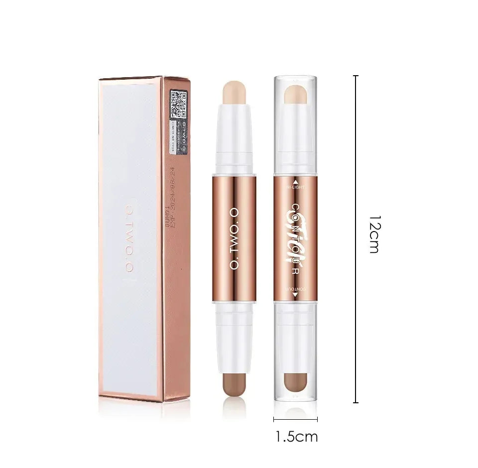 Makeup stick displayed alongside application swatches showing different available shades