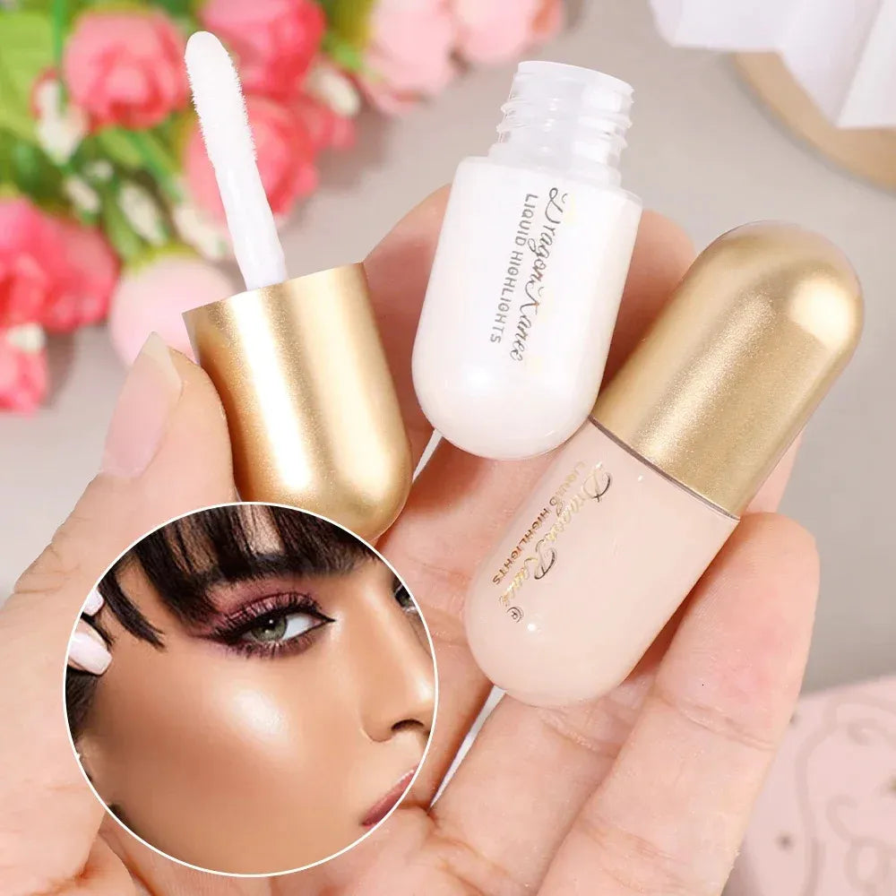 Makeup products arranged to show their compact size and packaging design