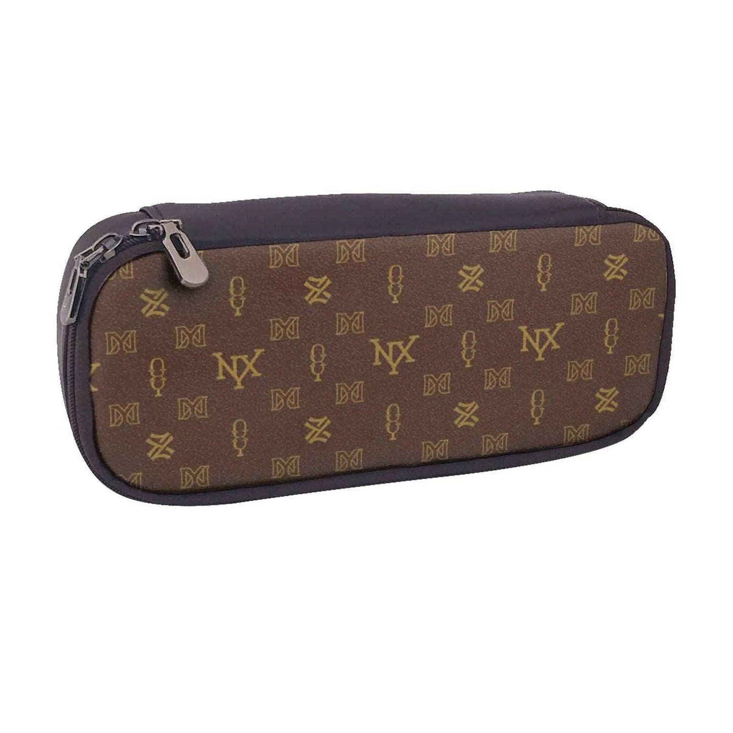 Close-up view of the cosmetic bag's compartments and zipper