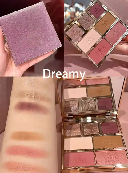 Close-up of makeup palette with mirror and compact design for application