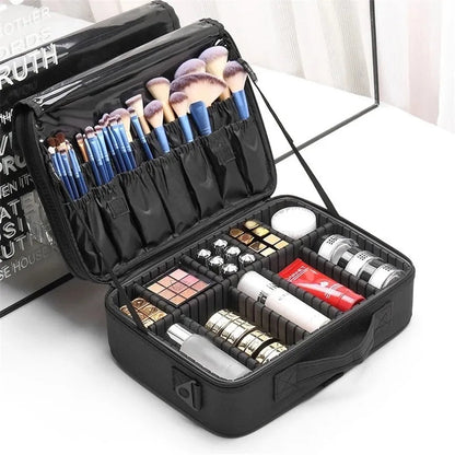 Professional travel makeup case with large capacity and multiple compartments
