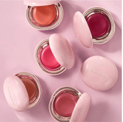 Glossy lip and cheek blusher compact in mauve apricot berry tones