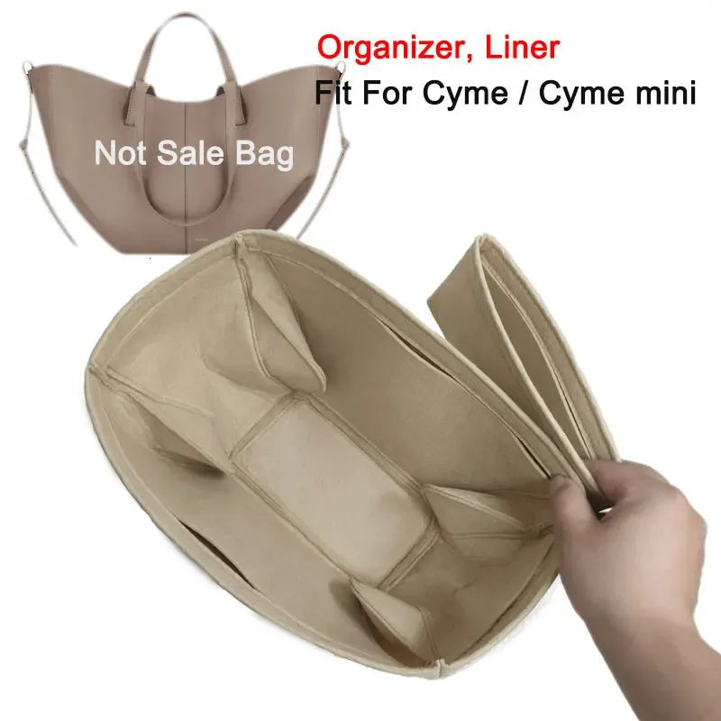 Lined storage organizer with multiple compartments open