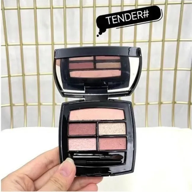 Five eyeshadow shades arranged in a compact palette for natural makeup looks