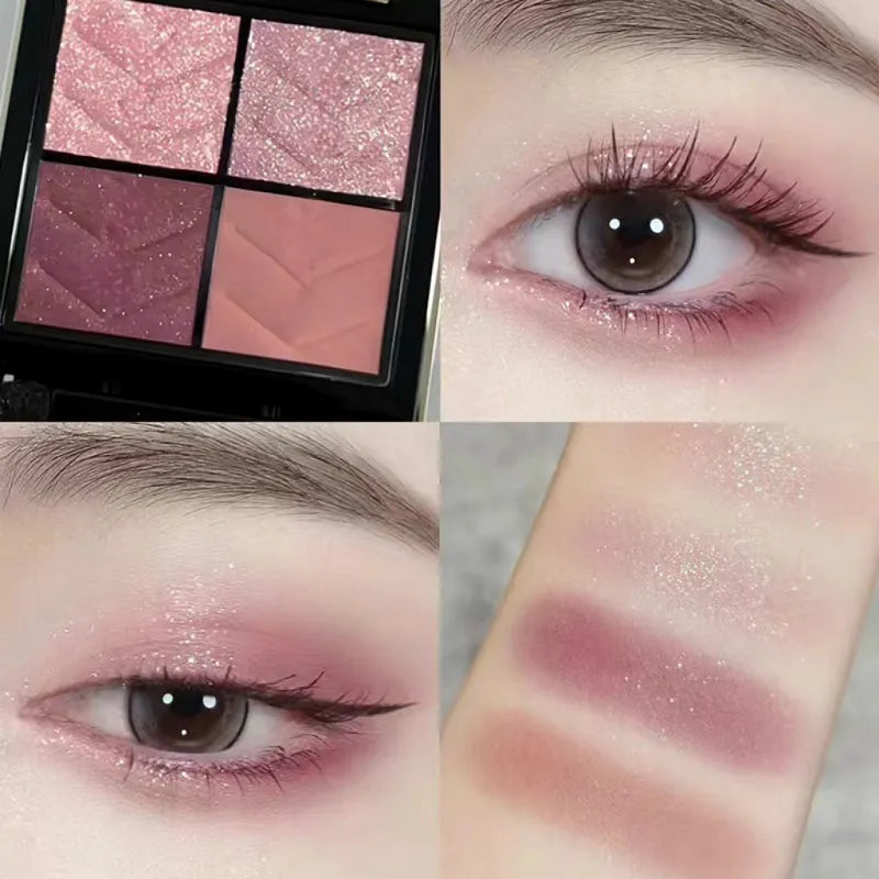 Four eyeshadow shades displayed in a rectangular compact palette