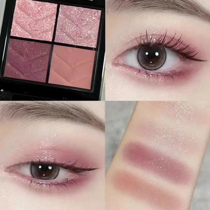 Four eyeshadow shades displayed in a rectangular compact palette