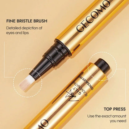 Liquid concealer pen with applicator tip visible