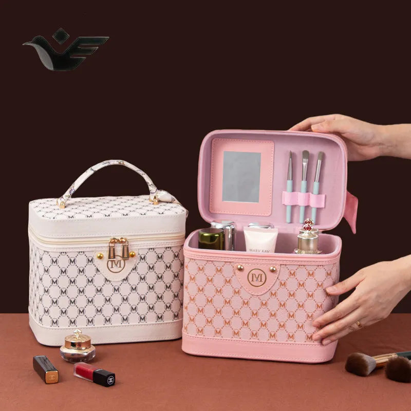 Interior view of multifunctional cosmetic bag with compartments