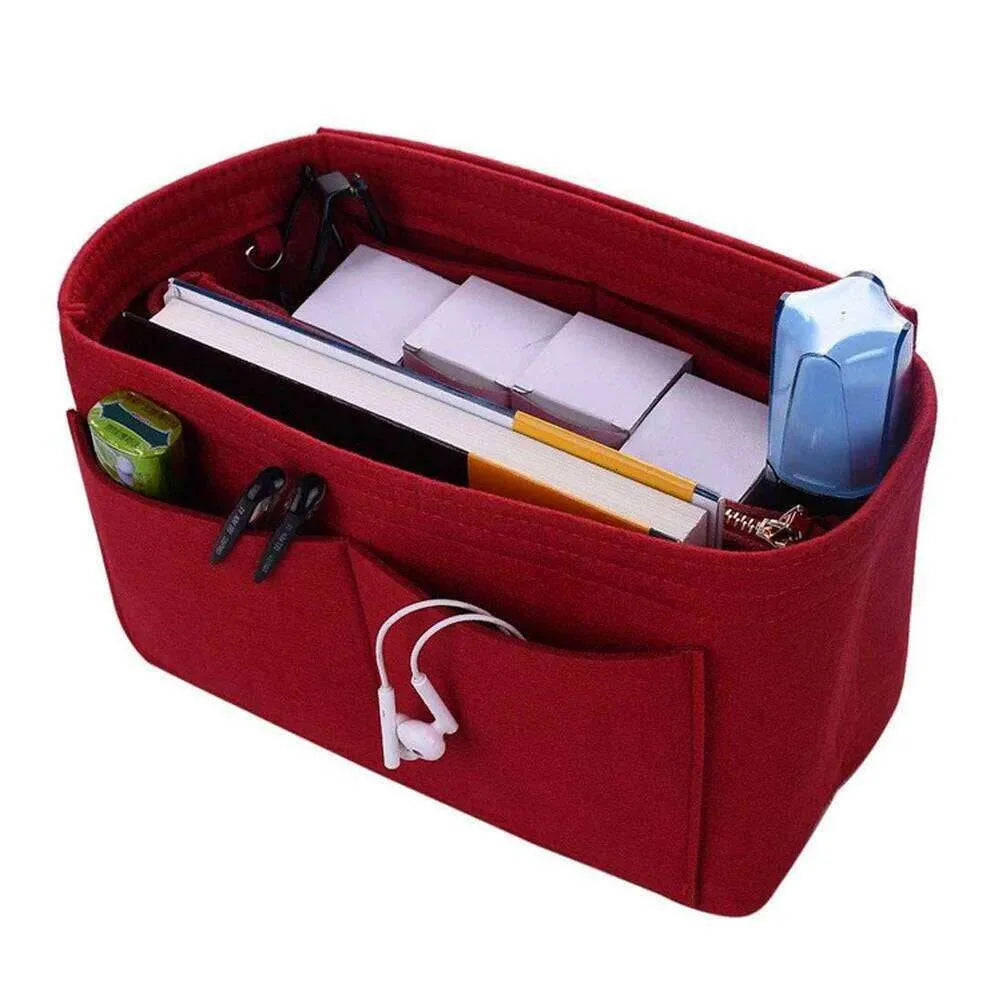Felt cosmetic organizer insert shown in beige color
