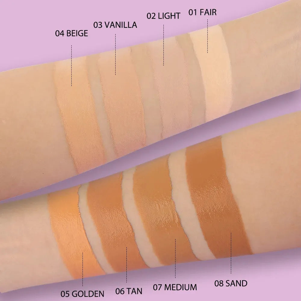 Swatches of concealer shades showing color variations on skin tone