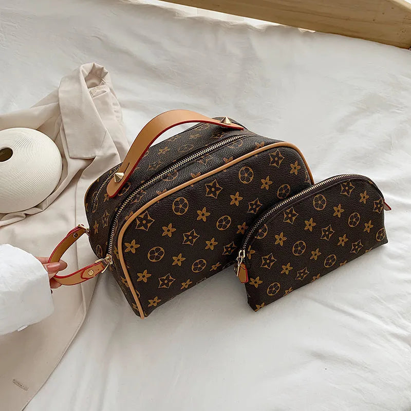 Waterproof cosmetic storage bag shown in closed position