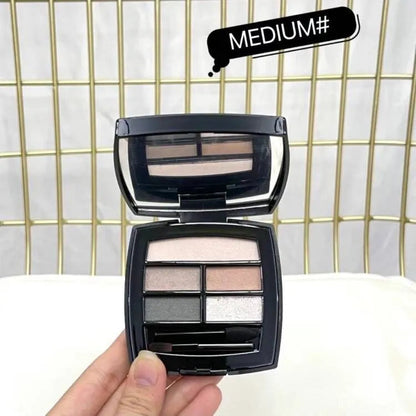 Five shimmer eyeshadow shades in warm tender colors arranged in palette
