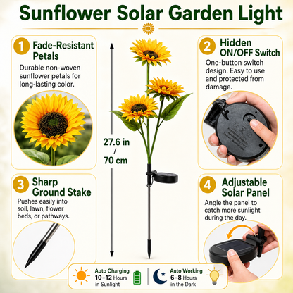 🌻Solar LED Sunflower Garden Lights, Realistic Night Glow for Yard, Lawn, Patio and Porch Decoration, Waterproof IP65