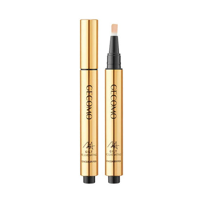 Liquid concealer pen with applicator tip visible