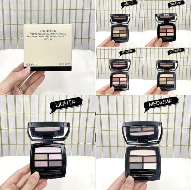 Five-color eyeshadow palette with natural shades in a compact case