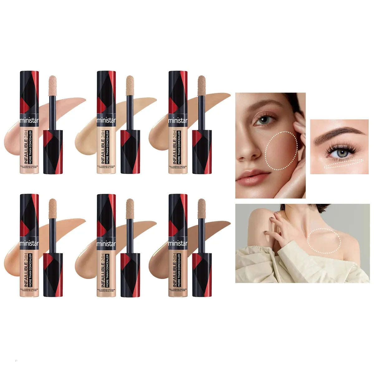 Concealer swatches demonstrating different available colors