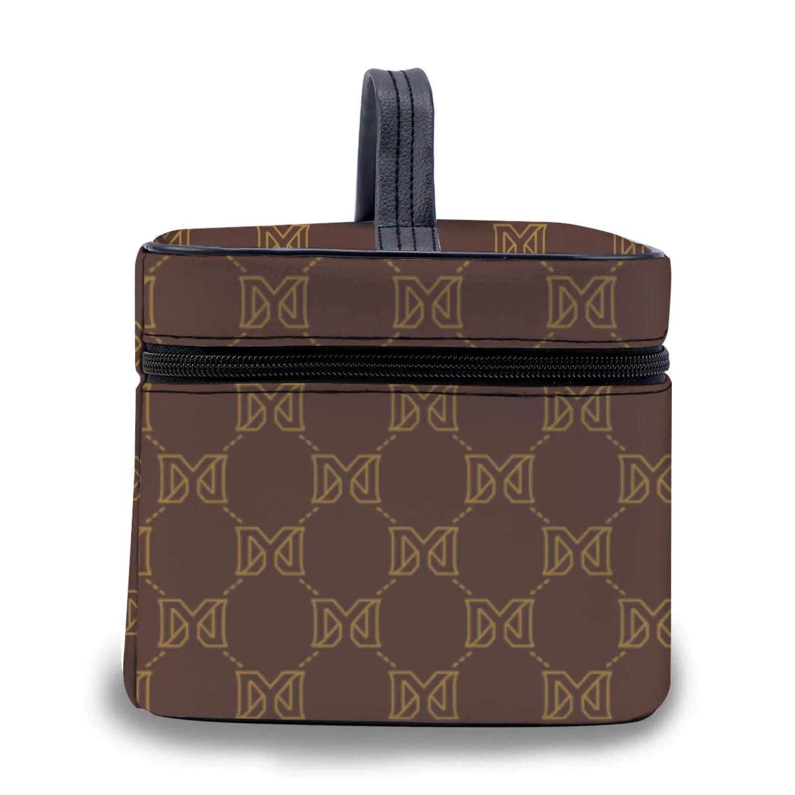 Quilted cosmetic travel organizer bag with zipper closure in neutral brown color