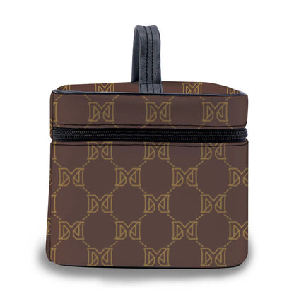 Quilted cosmetic travel organizer bag with zipper closure in neutral brown color