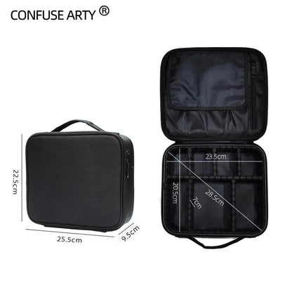 Waterproof makeup bag with brush compartment open showing interior organization