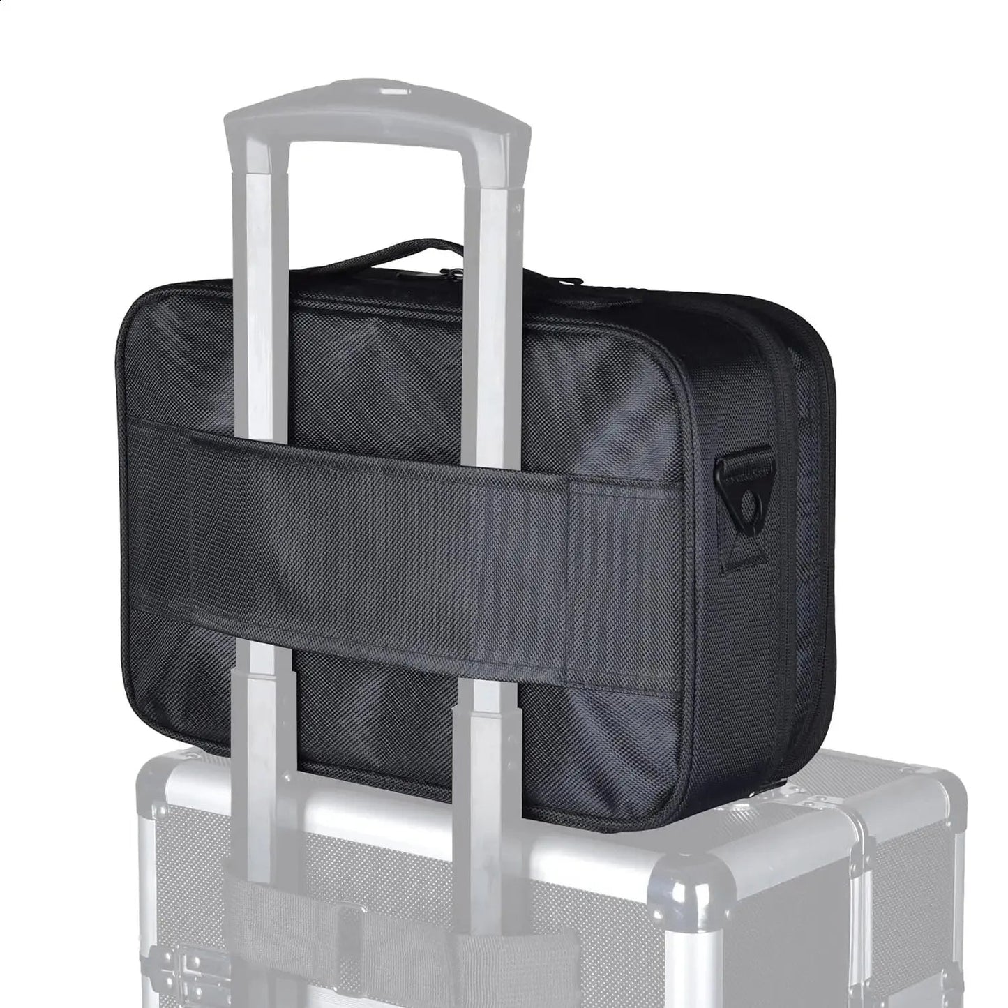 Close-up of the adjustable dividers inside the travel organizer
