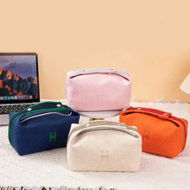 Interior view of cosmetic bag showing organized compartments