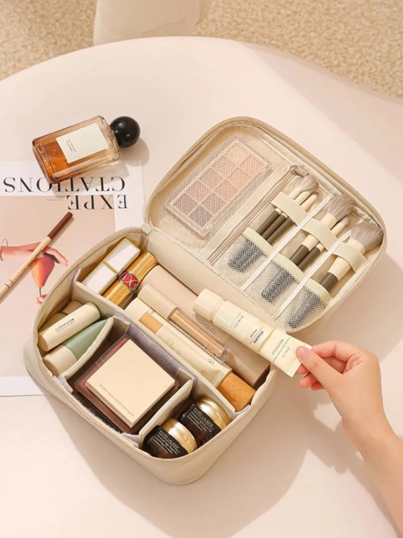 Interior view of the makeup bag showing single-layer organization