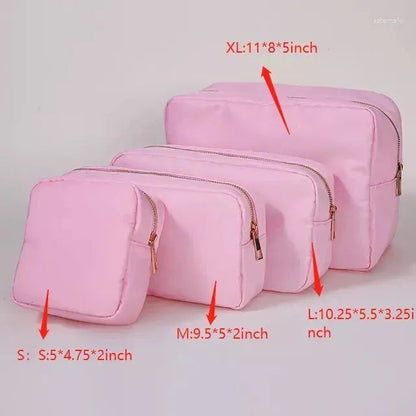 Waterproof nylon cosmetic bag with zipper closure in closed position
