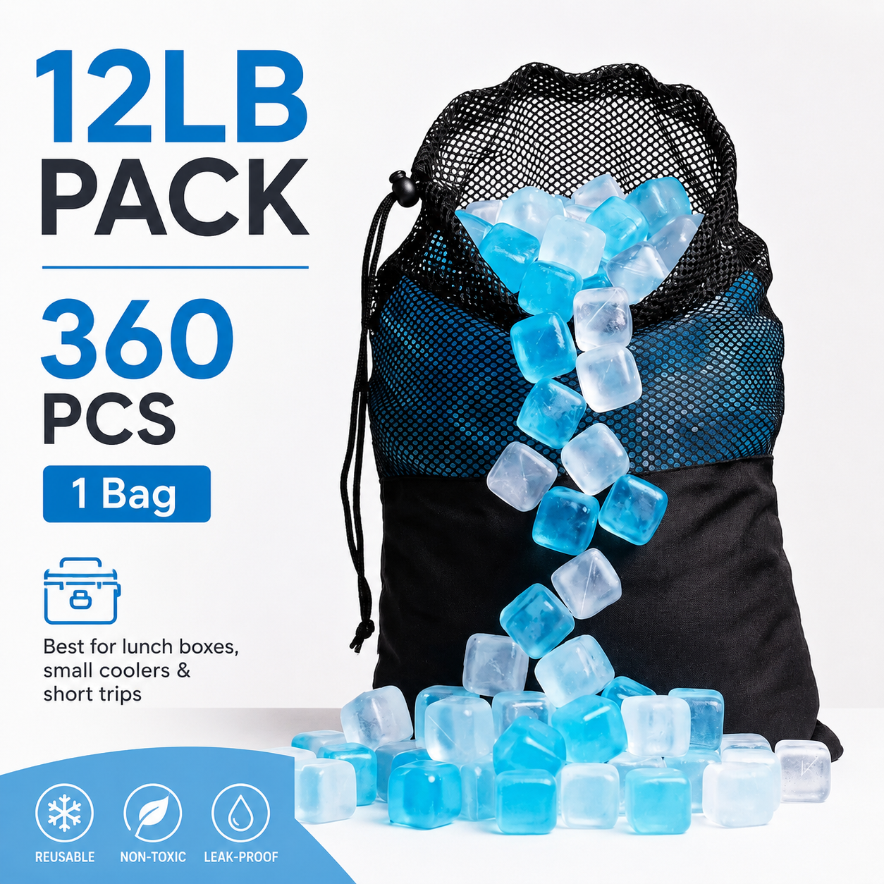 Reusable Cooling Cubes, 12 lb, 360 Pieces, Cooler Ice Alternative