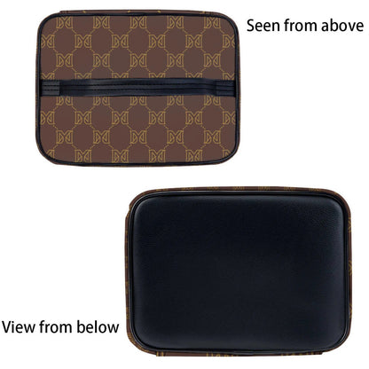 Quilted cosmetic travel organizer bag with zipper closure in neutral brown color