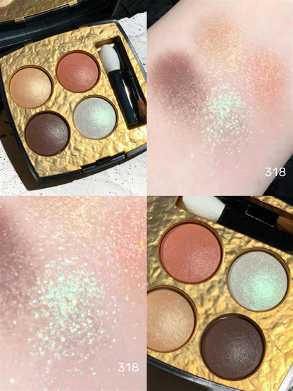 Eyeshadow palette open showing four shades in compact case