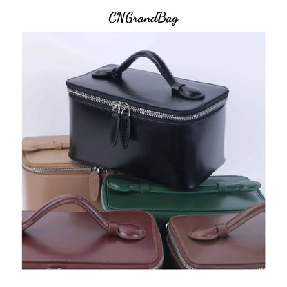 Side profile of makeup bag demonstrating waterproof construction and material texture