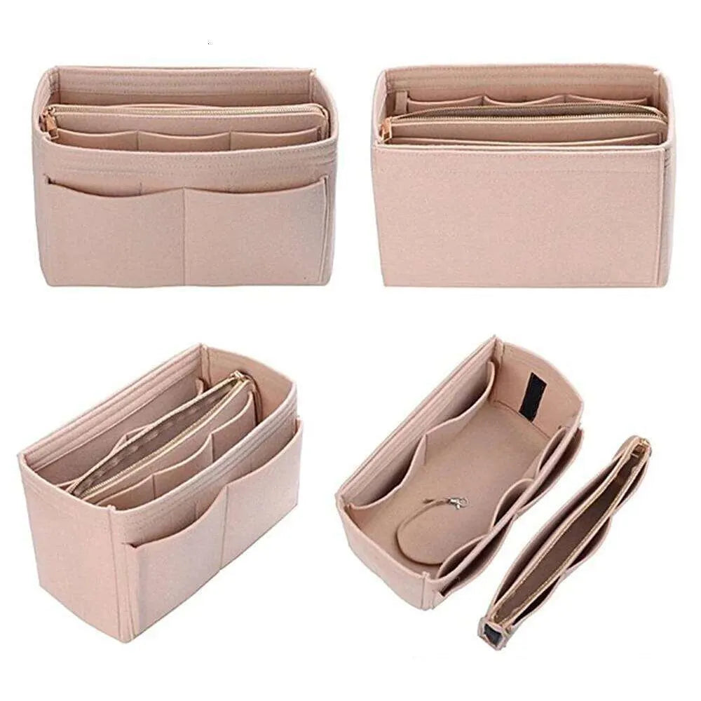 Black felt makeup organizer with multiple compartments