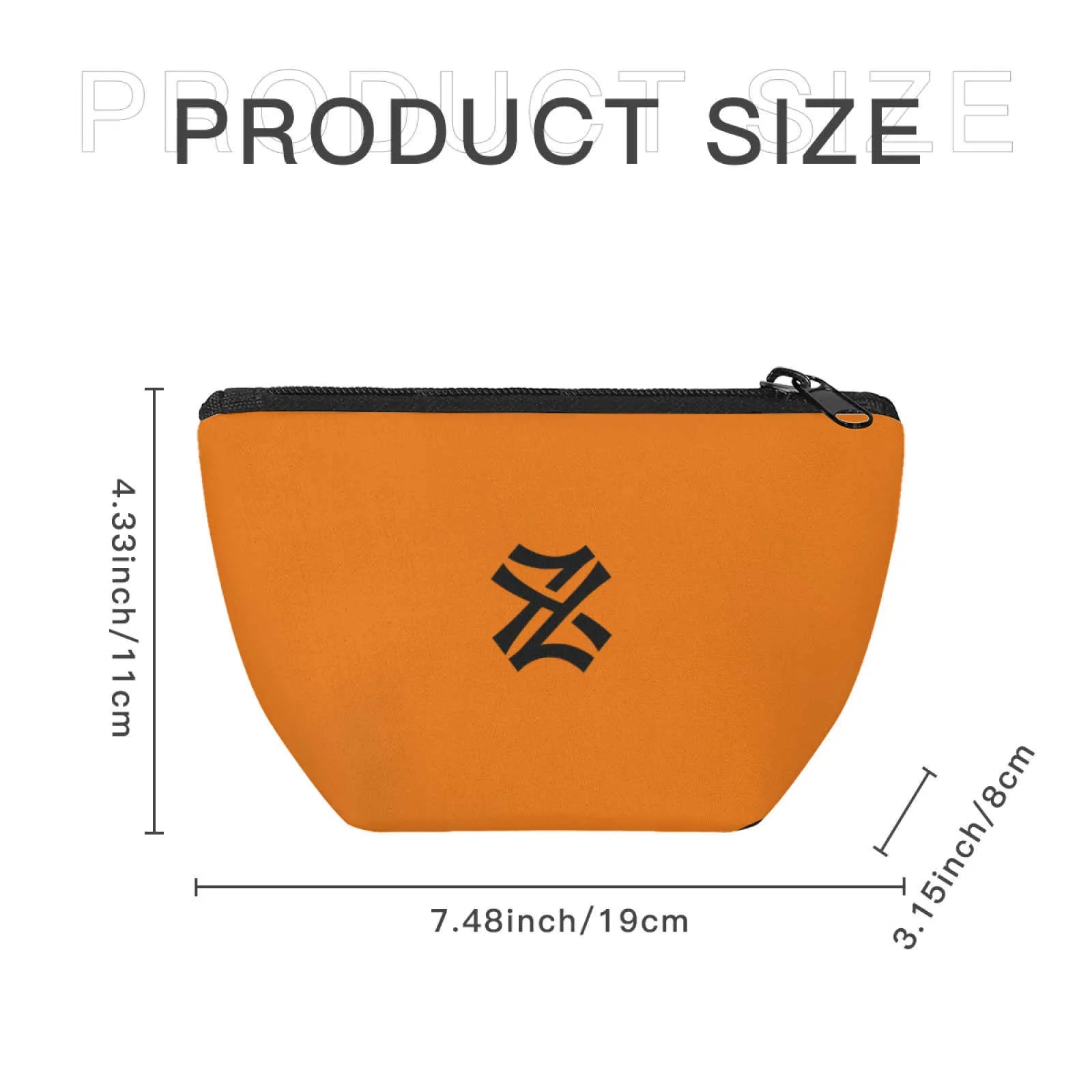 Front view of solid color cosmetic bag with zipper closure