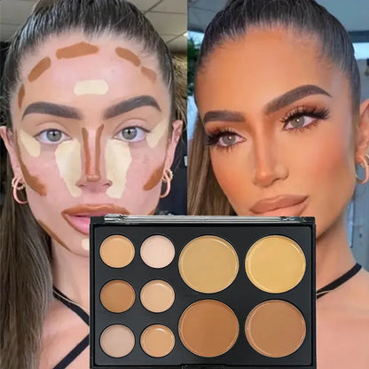 Open palette showing multiple shades of cream concealer in rectangular pans