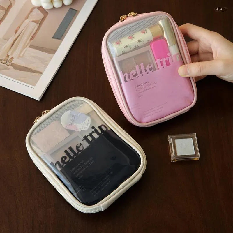 Compact toiletry storage bag in beige color variant