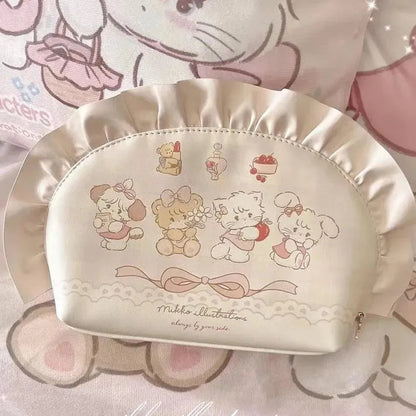 Front view of anime-inspired cosmetic bag with cartoon shell design