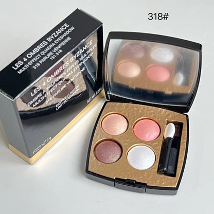 Four-color eyeshadow palette showing matte and shimmer finishes