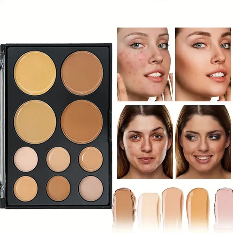 Makeup brush applying concealer from palette to demonstrate texture and coverage