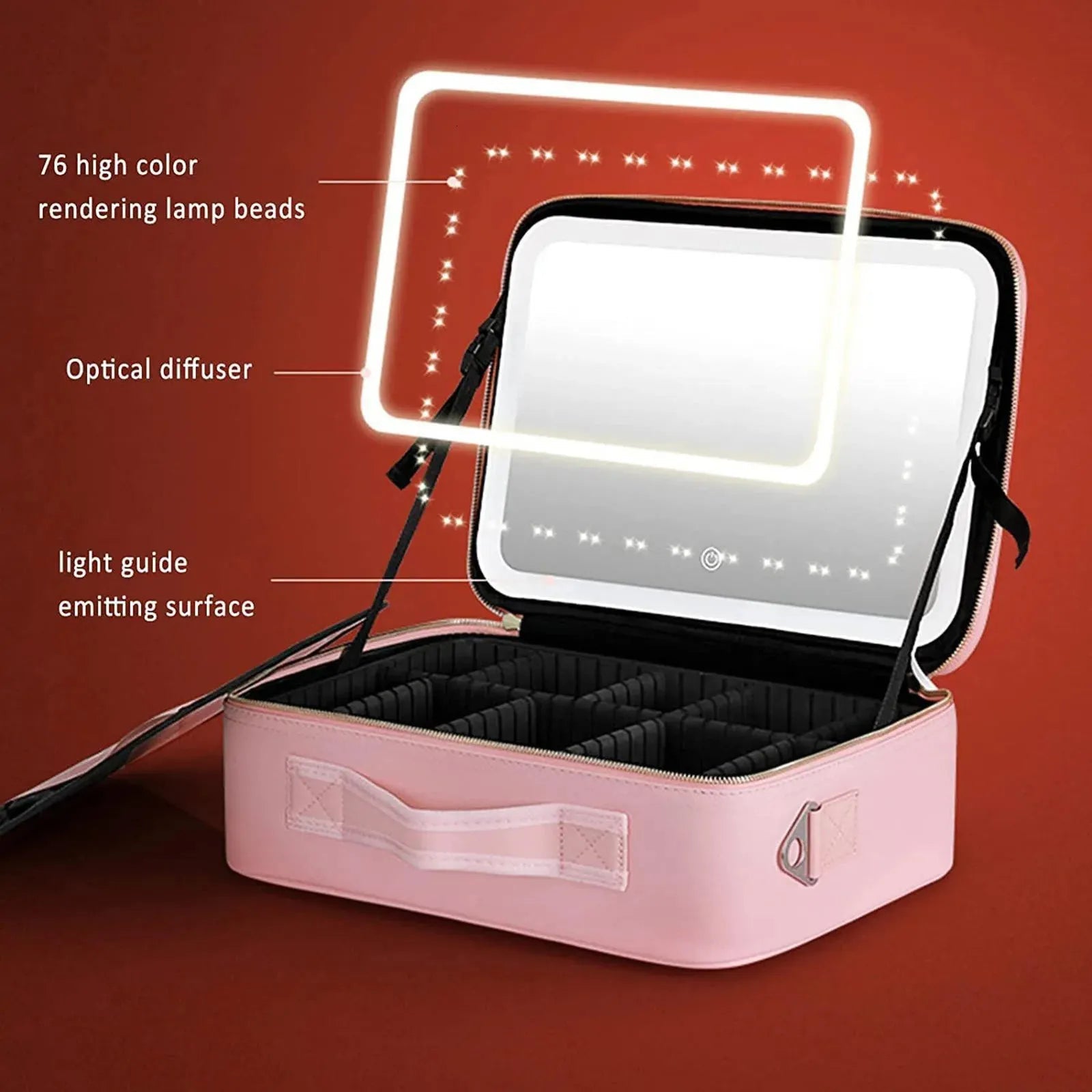 Closed LED makeup organizer showing exterior design and color options