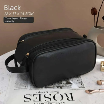 Makeup bag interior with multiple compartments for cosmetic storage