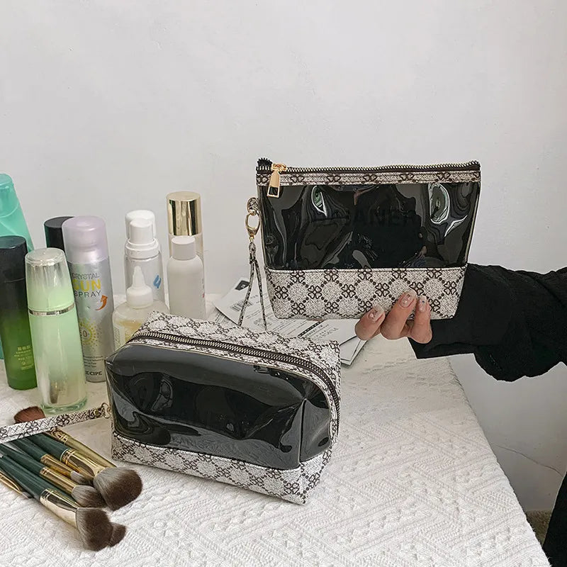 Transparent toiletry bag with zipper closure for travel use