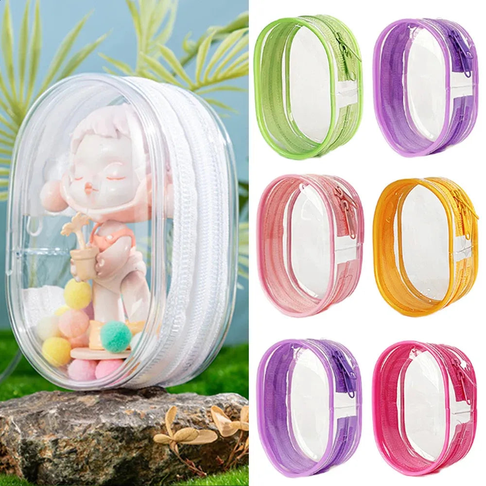 Transparent PVC storage pouch with double zippers closed