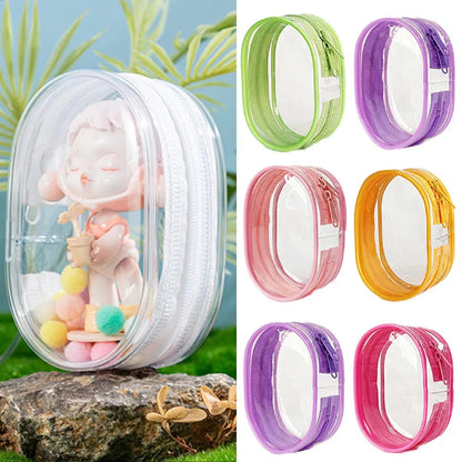 Transparent PVC storage pouch with double zippers closed